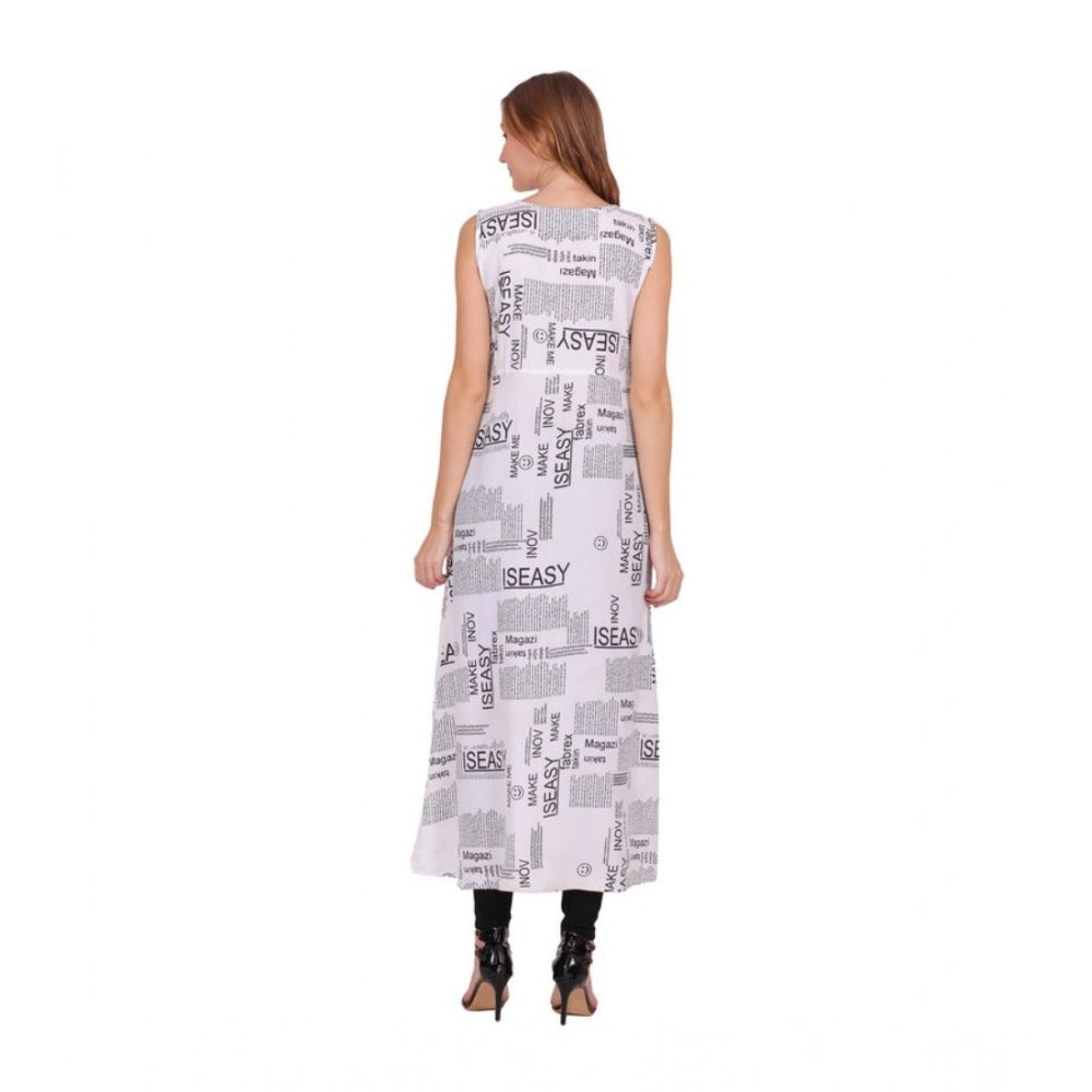 HD Women's Casual Crepe Sleeveless Slit Dress (White)