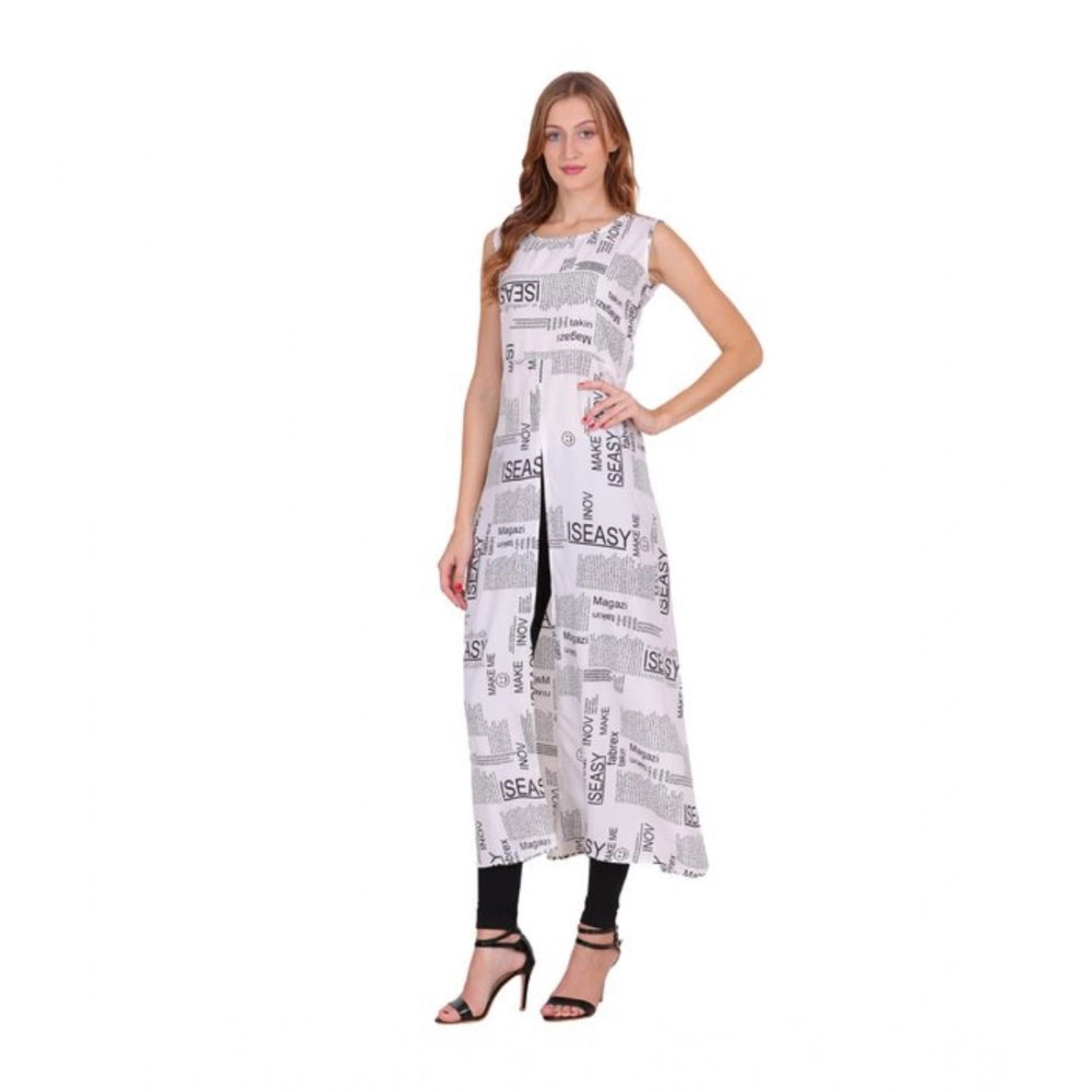 HD Women's Casual Crepe Sleeveless Slit Dress (White)