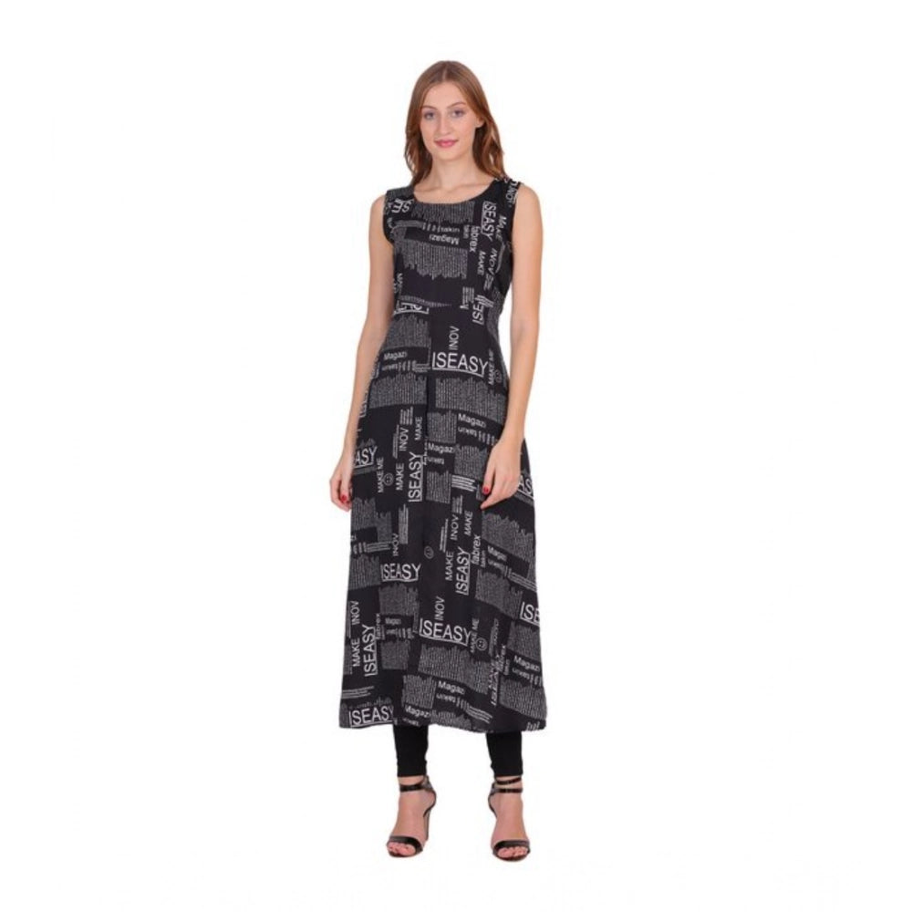 HD Women's Casual Crepe Sleeveless Slit Dress (Black)