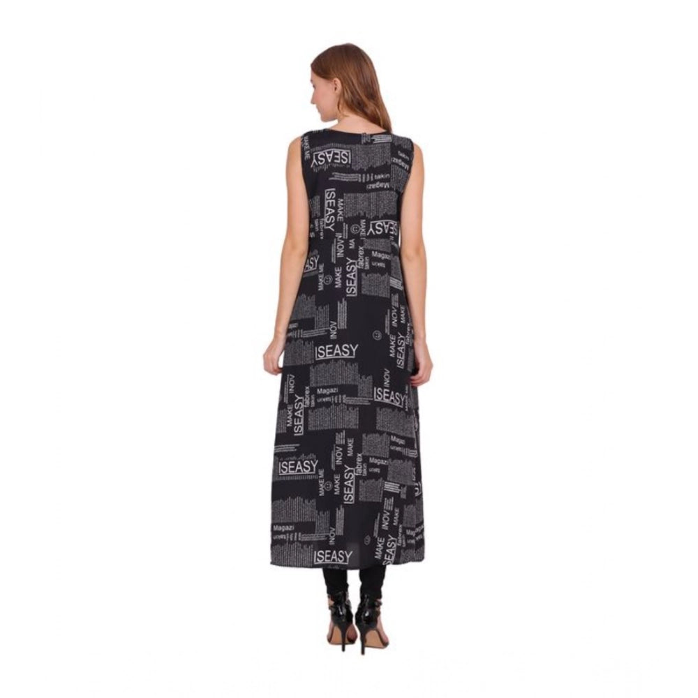 HD Women's Casual Crepe Sleeveless Slit Dress (Black)