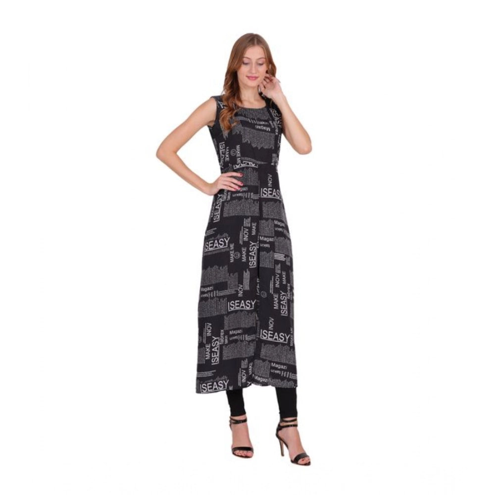 HD Women's Casual Crepe Sleeveless Slit Dress (Black)