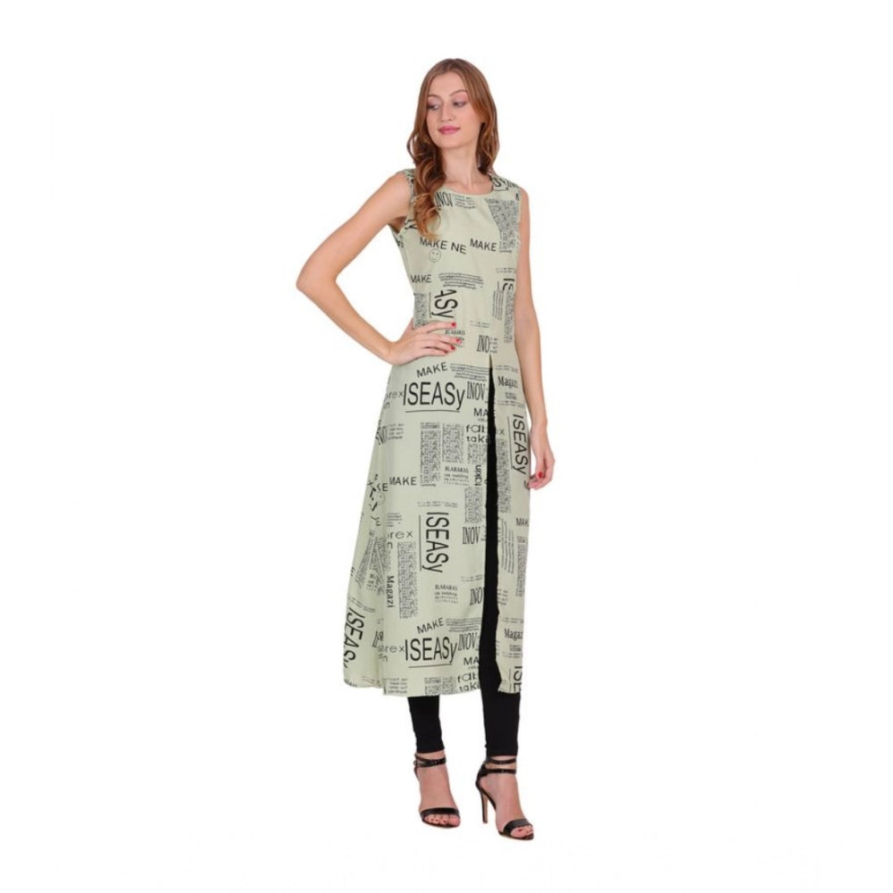 HD Women's Casual Crepe Sleeveless Slit Dress (Light Green)