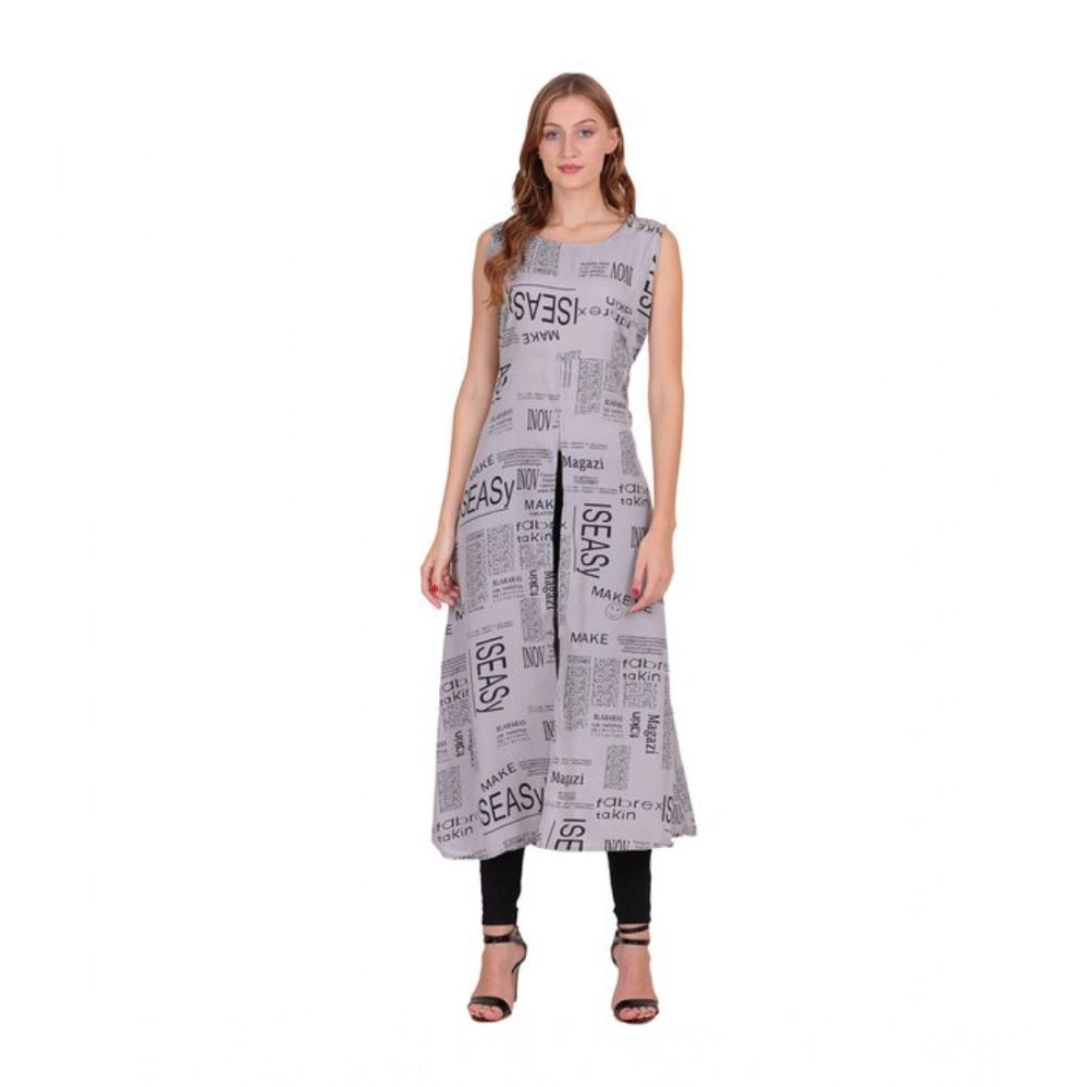 HD Women's Casual Crepe Sleeveless Slit Dress (Light Grey)