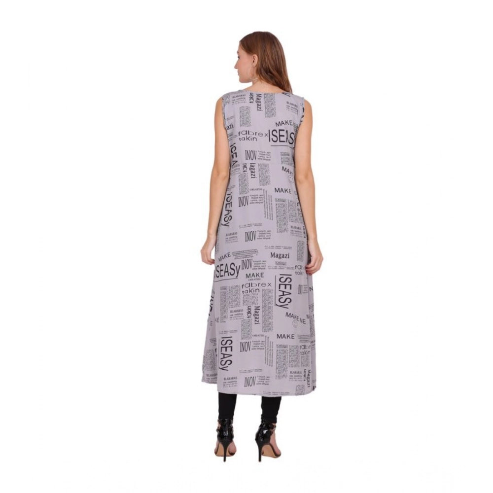 HD Women's Casual Crepe Sleeveless Slit Dress (Light Grey)