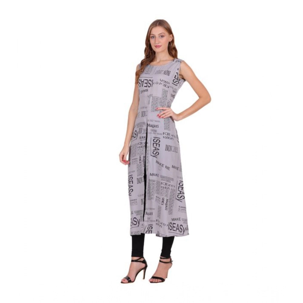 HD Women's Casual Crepe Sleeveless Slit Dress (Light Grey)
