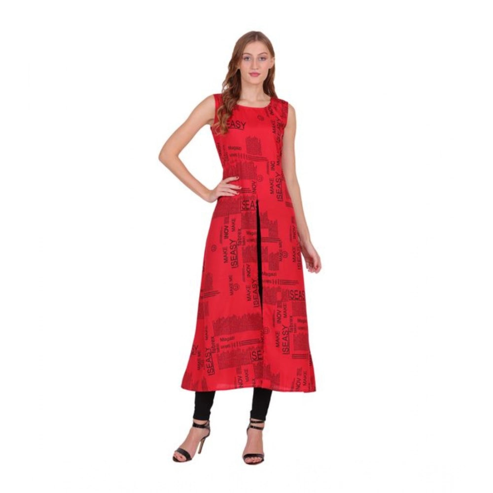 HD Women's Casual Crepe Sleeveless Slit Dress (Red)