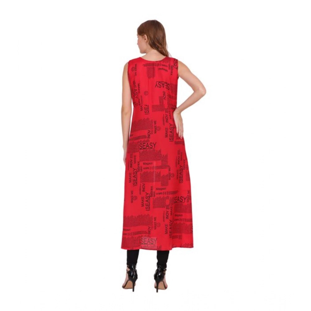 HD Women's Casual Crepe Sleeveless Slit Dress (Red)