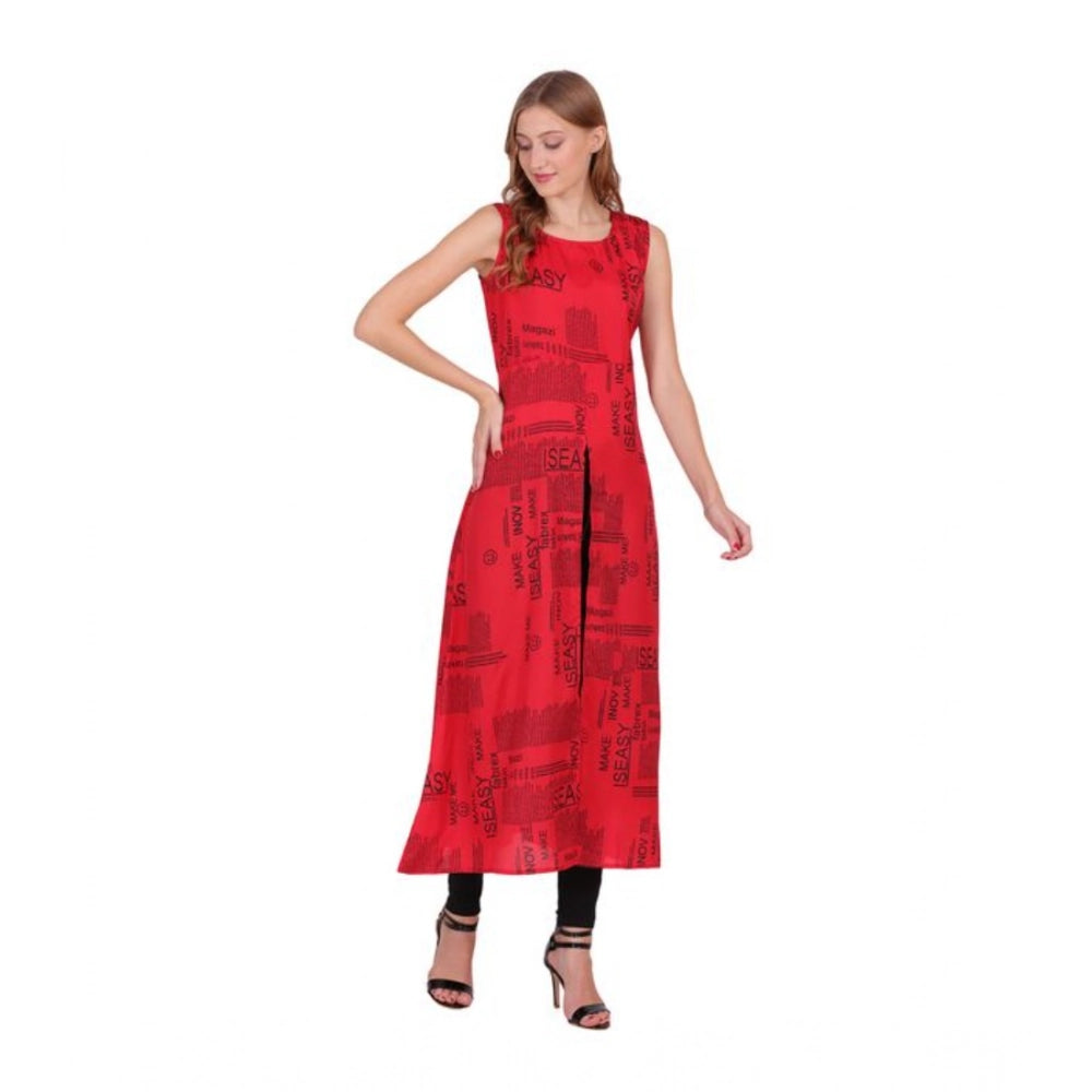 HD Women's Casual Crepe Sleeveless Slit Dress (Red)