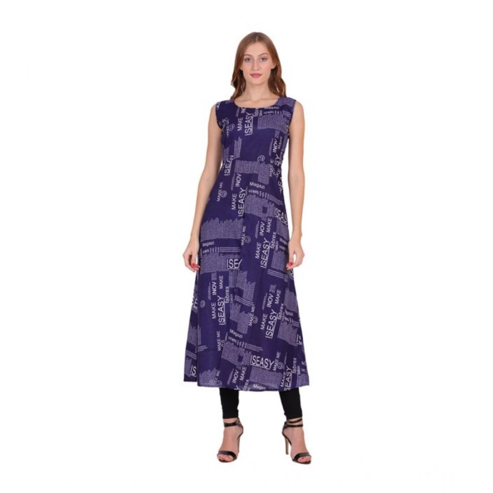 HD Women's Casual Crepe Sleeveless Slit Dress (Navy Blue)