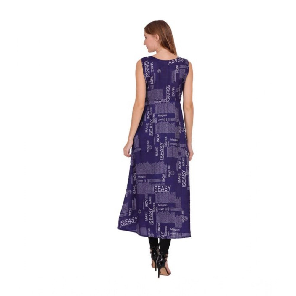 HD Women's Casual Crepe Sleeveless Slit Dress (Navy Blue)
