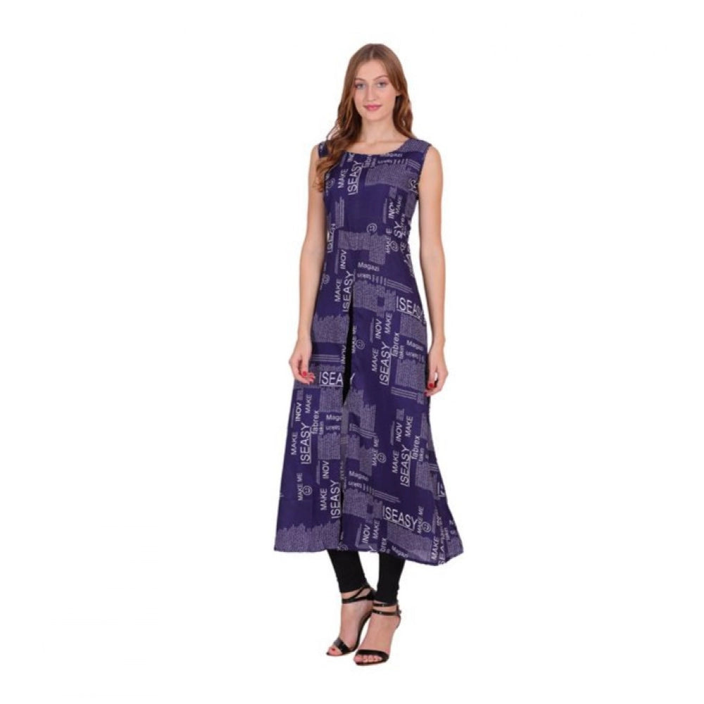 HD Women's Casual Crepe Sleeveless Slit Dress (Navy Blue)