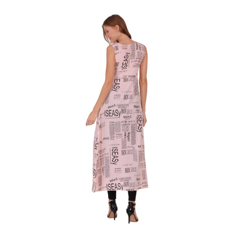 HD Women's Casual Crepe Sleeveless Slit Dress (Light Pink)
