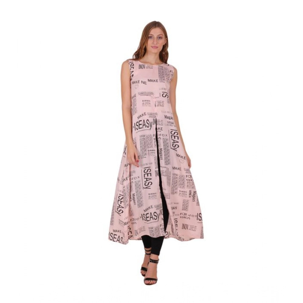 HD Women's Casual Crepe Sleeveless Slit Dress (Light Pink)