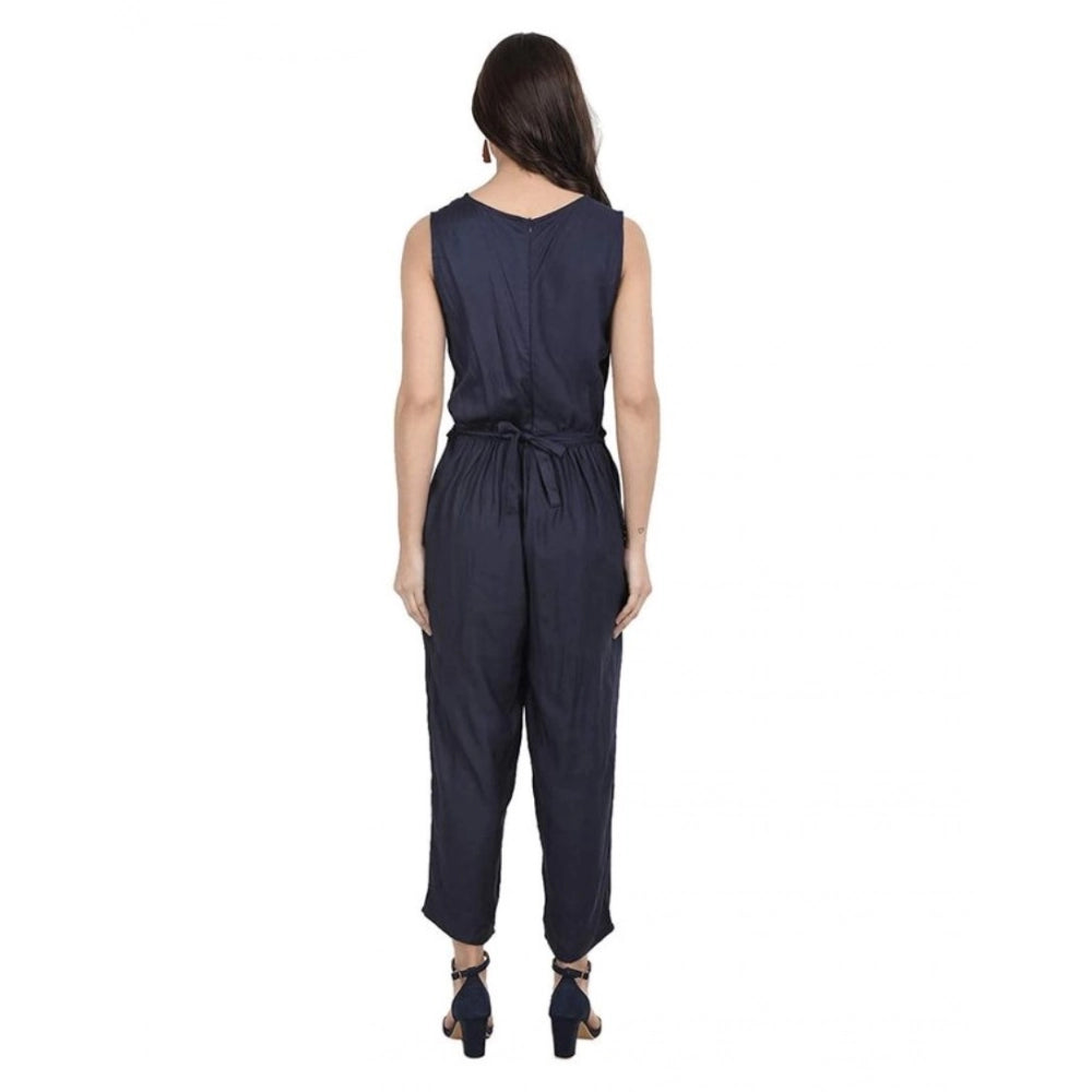 HD Women's Casual Crepe Sleeveless Jump Suit (Navy Blue)