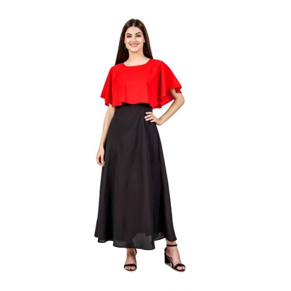HD Women's Casual Crepe Sleeveless Cape Dress (Red)