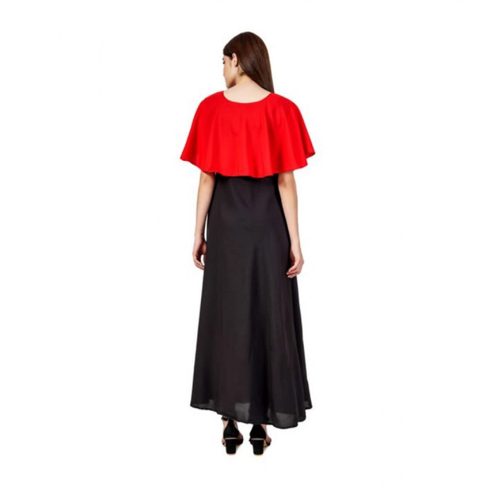 HD Women's Casual Crepe Sleeveless Cape Dress (Red)