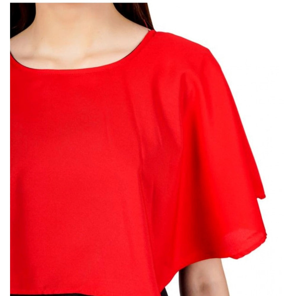 HD Women's Casual Crepe Sleeveless Cape Dress (Red)