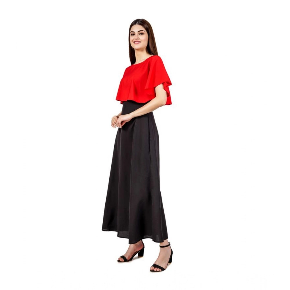 HD Women's Casual Crepe Sleeveless Cape Dress (Red)