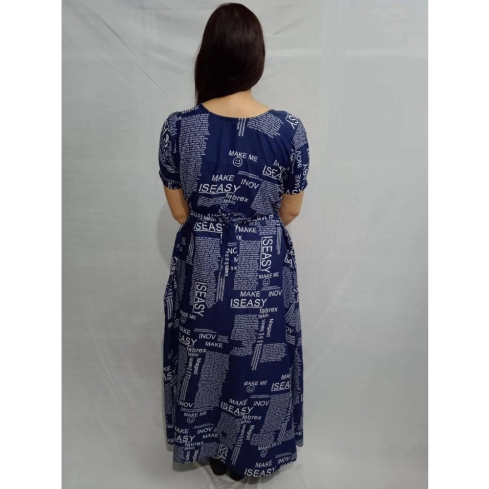 HD Women's Casual Crepe Half Sleeves Dress (Blue)