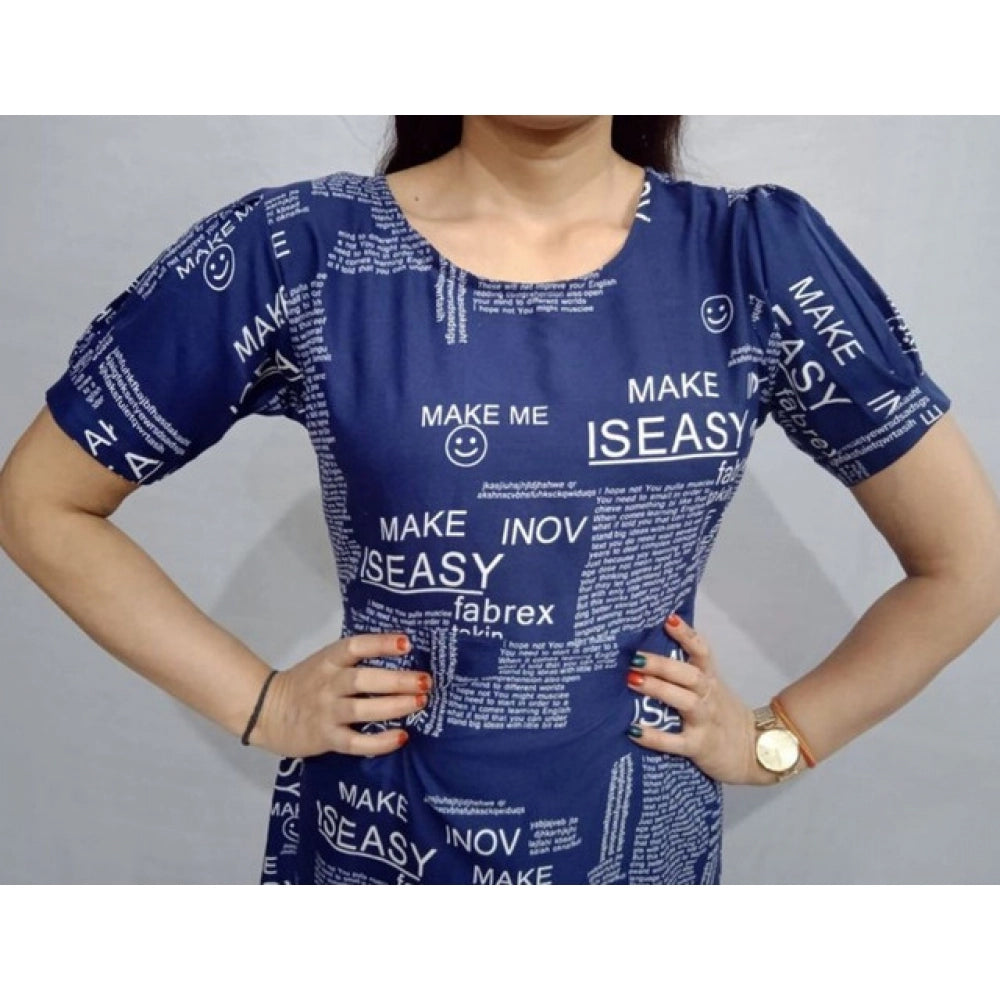 HD Women's Casual Crepe Half Sleeves Dress (Blue)
