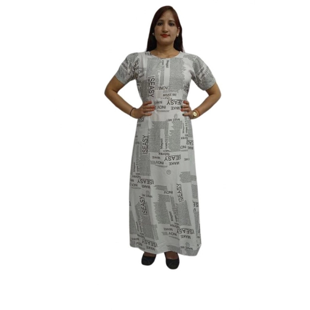 HD Women's Casual Crepe Half Sleeves Dress (White)
