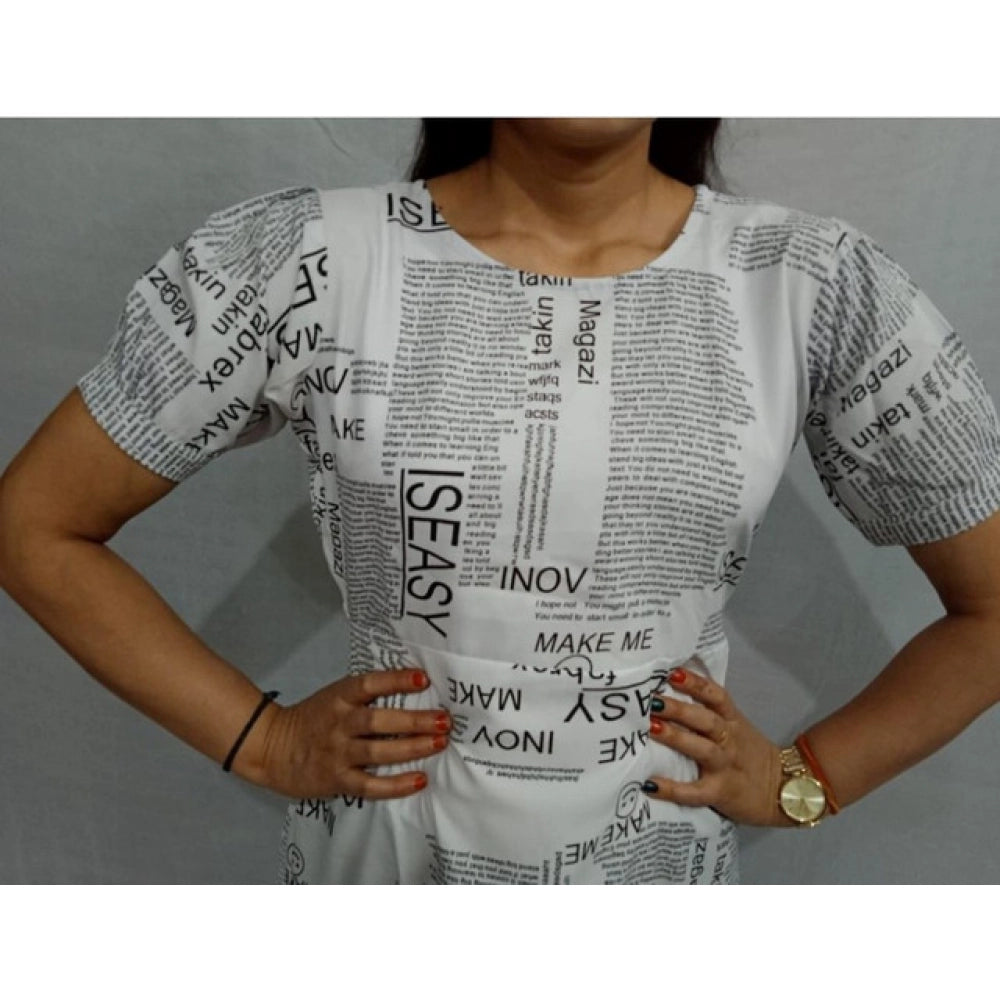 HD Women's Casual Crepe Half Sleeves Dress (White)