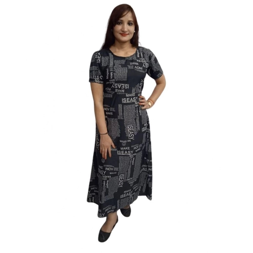 HD Women's Casual Crepe Half Sleeves Dress (Black)