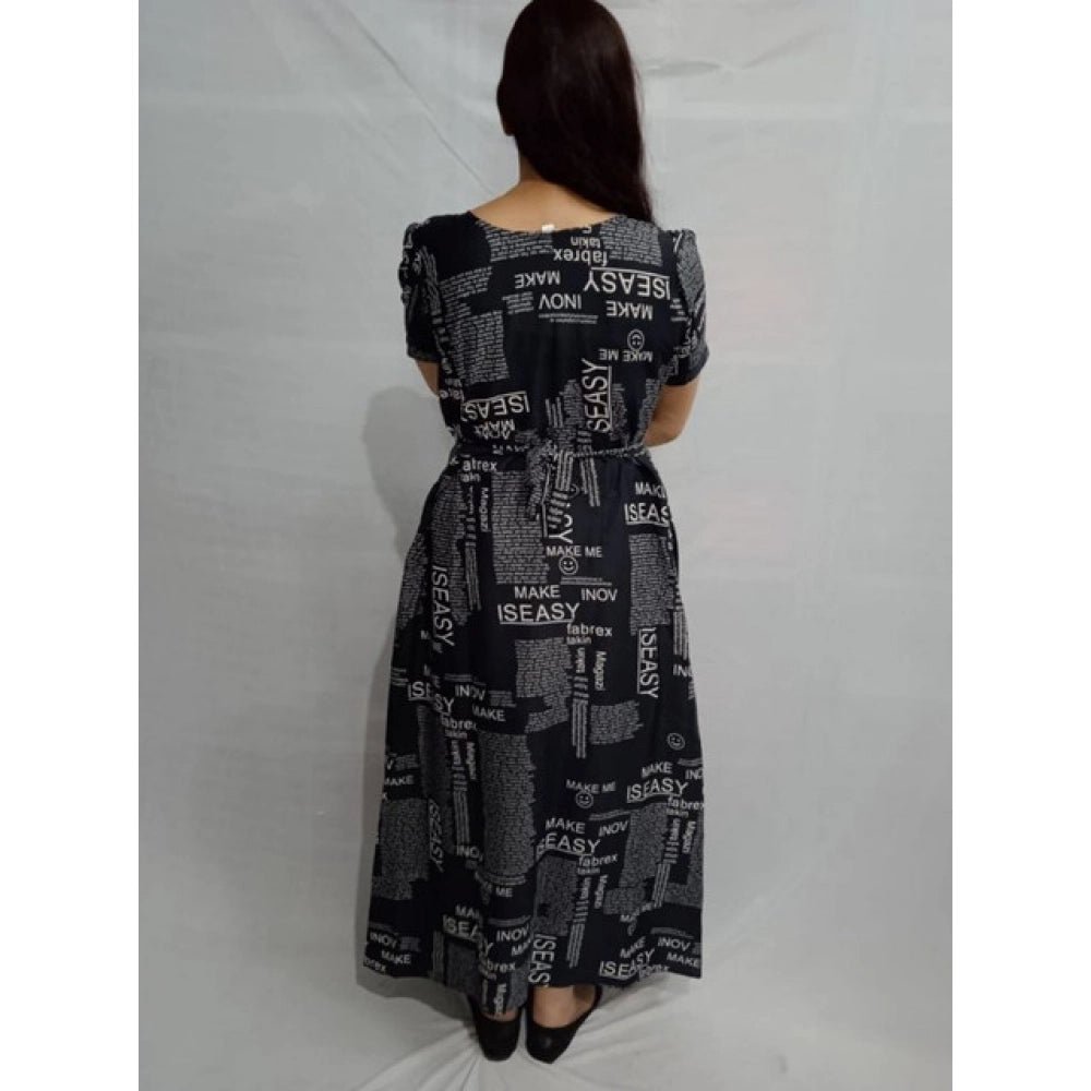 HD Women's Casual Crepe Half Sleeves Dress (Black)