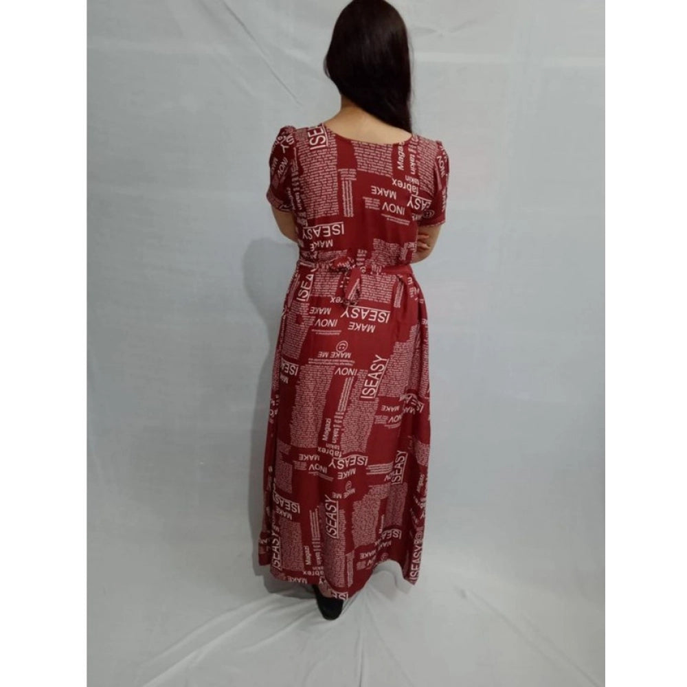 HD Women's Casual Crepe Half Sleeves Dress (Maroon)