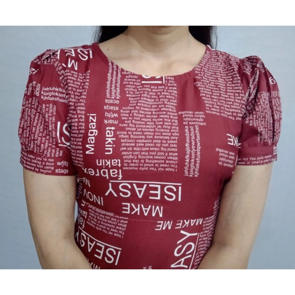 HD Women's Casual Crepe Half Sleeves Dress (Maroon)