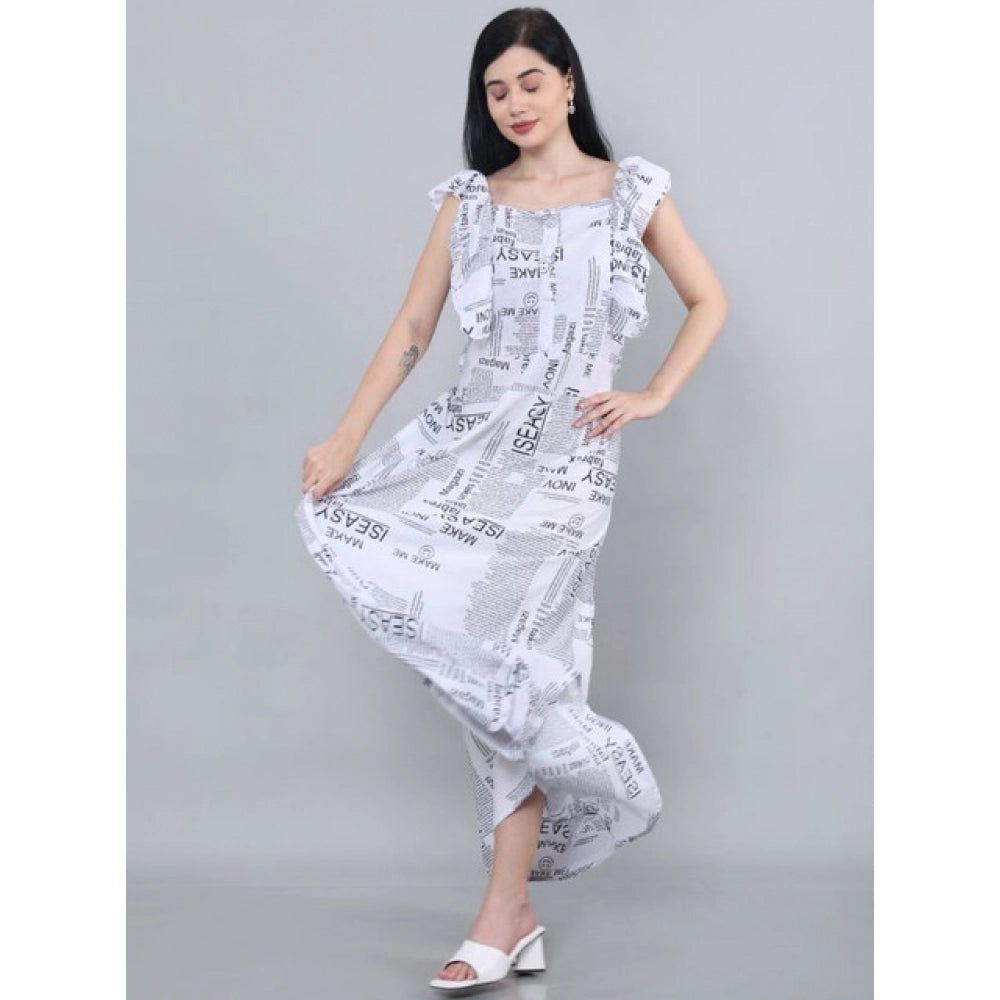 HD Women's Casual Crepe Sleeveless Dress (White)