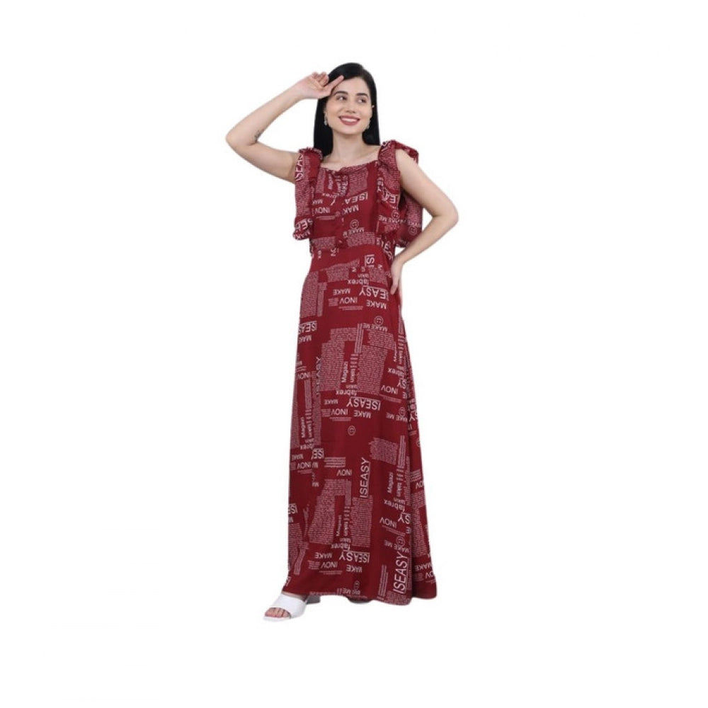 HD Women's Casual Crepe Sleeveless Dress (Maroon)