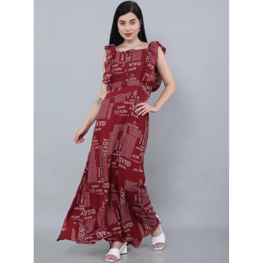 HD Women's Casual Crepe Sleeveless Dress (Maroon)