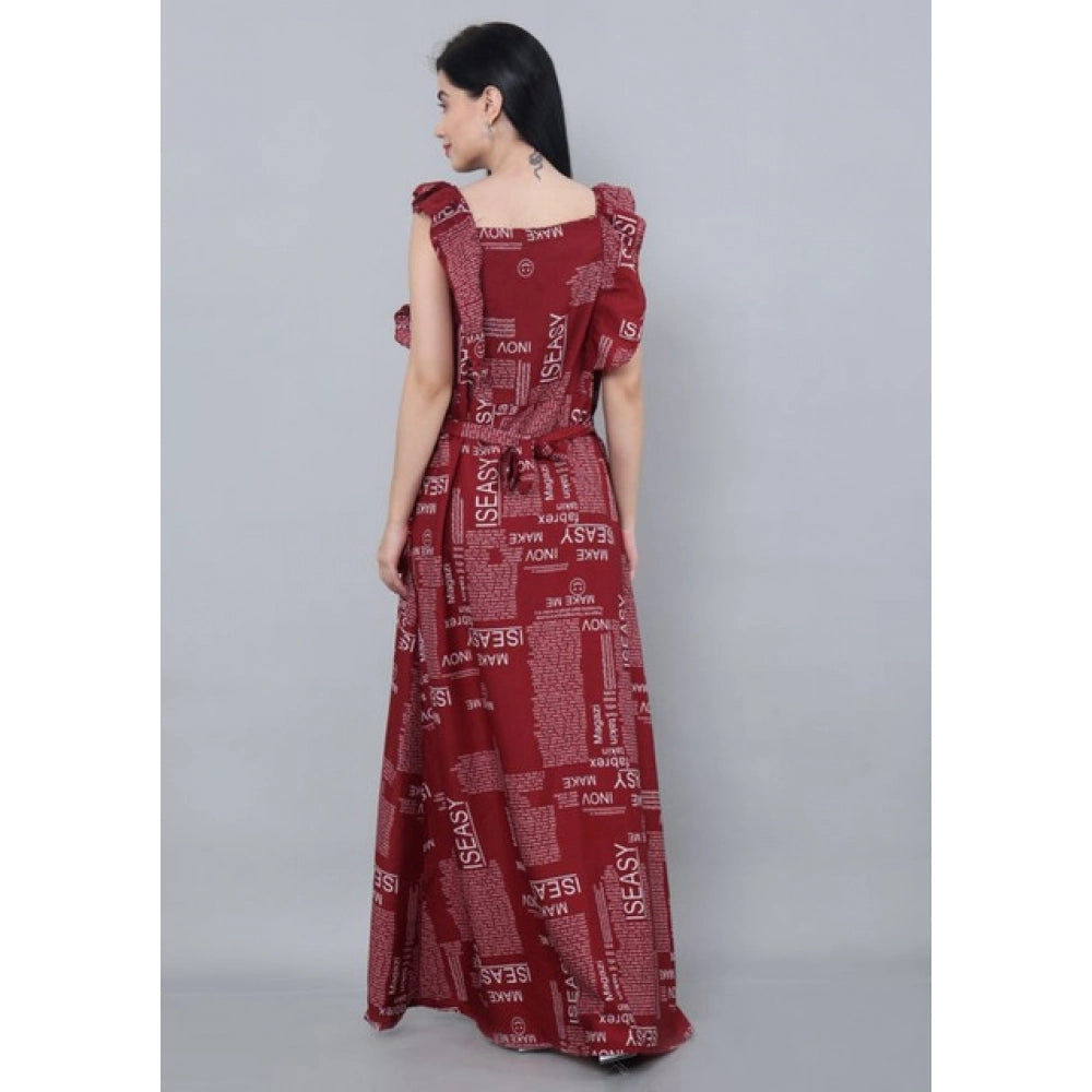 HD Women's Casual Crepe Sleeveless Dress (Maroon)