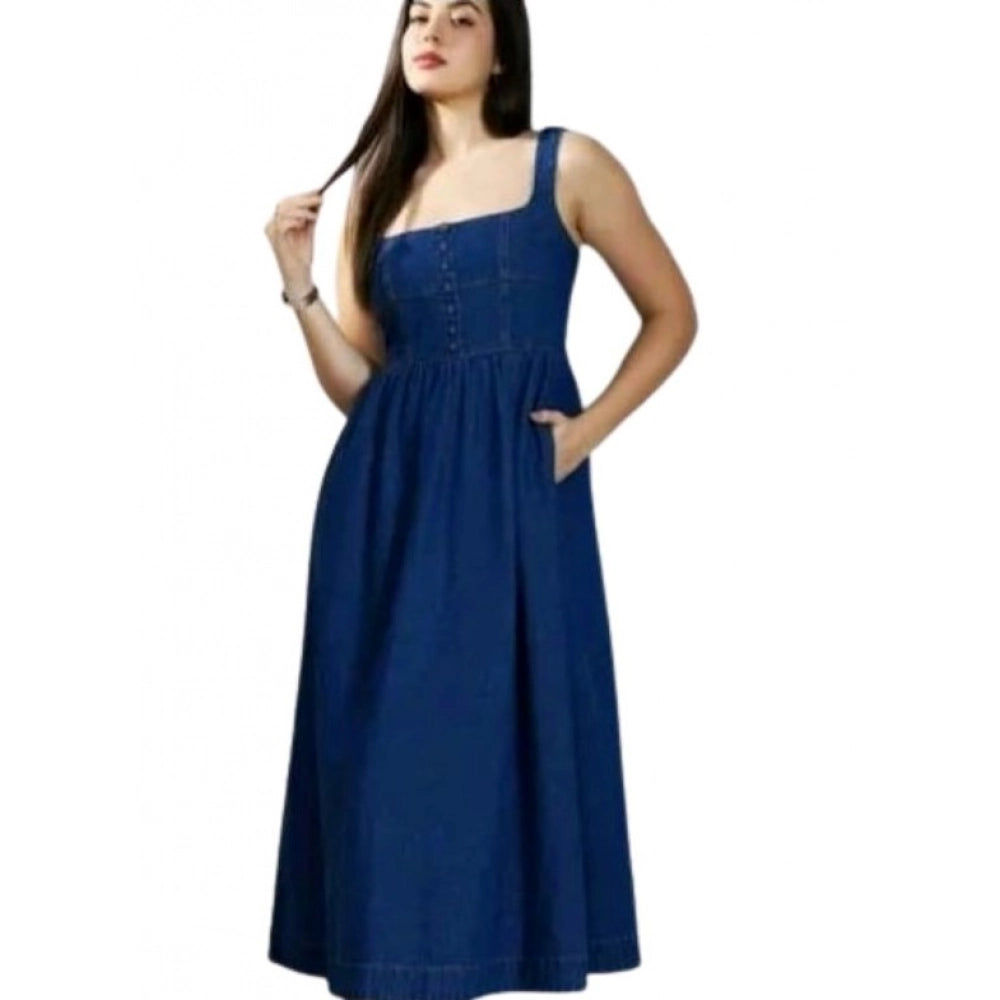 HD Women's Casual Denim Sleeveless Dress (Blue)