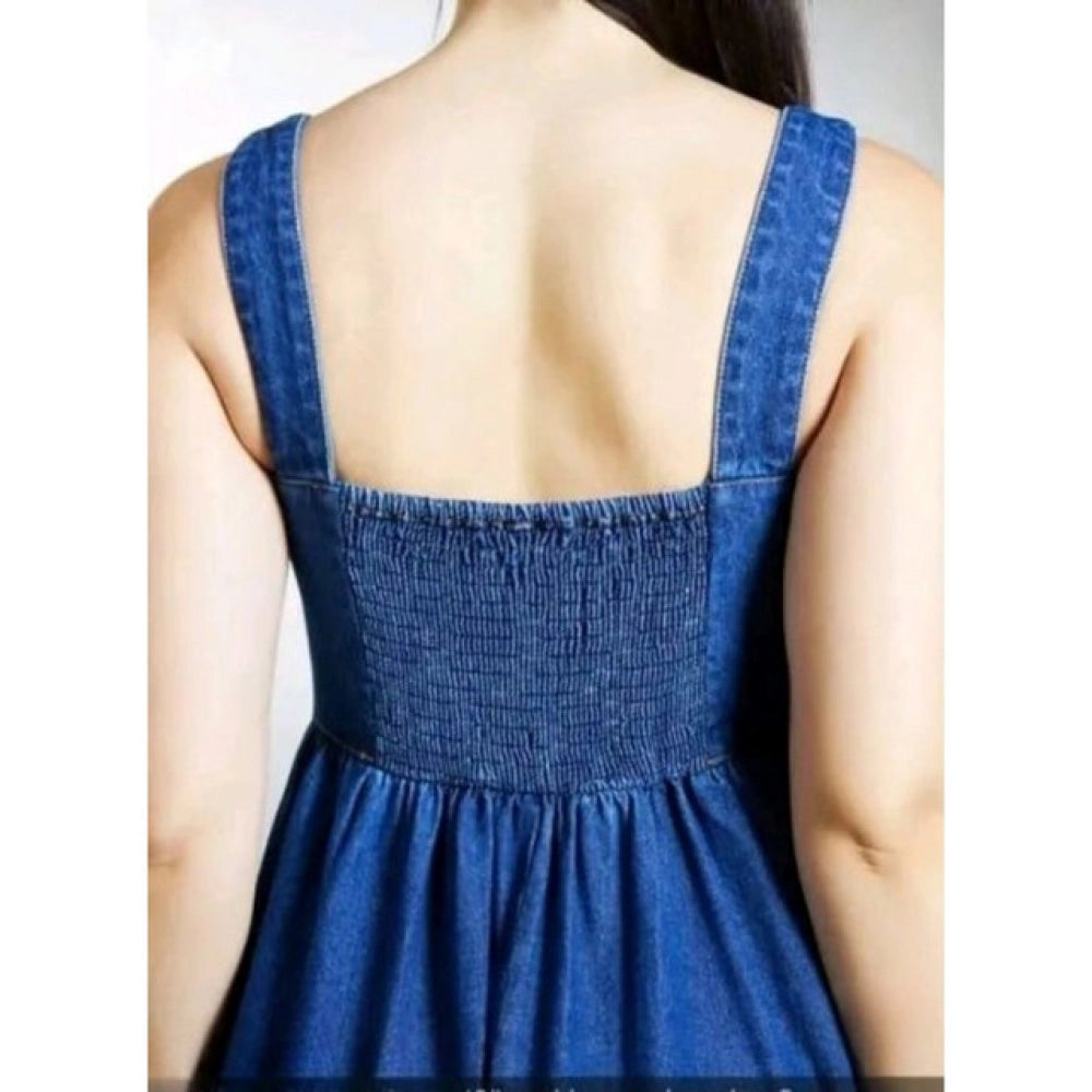 HD Women's Casual Denim Sleeveless Dress (Blue)