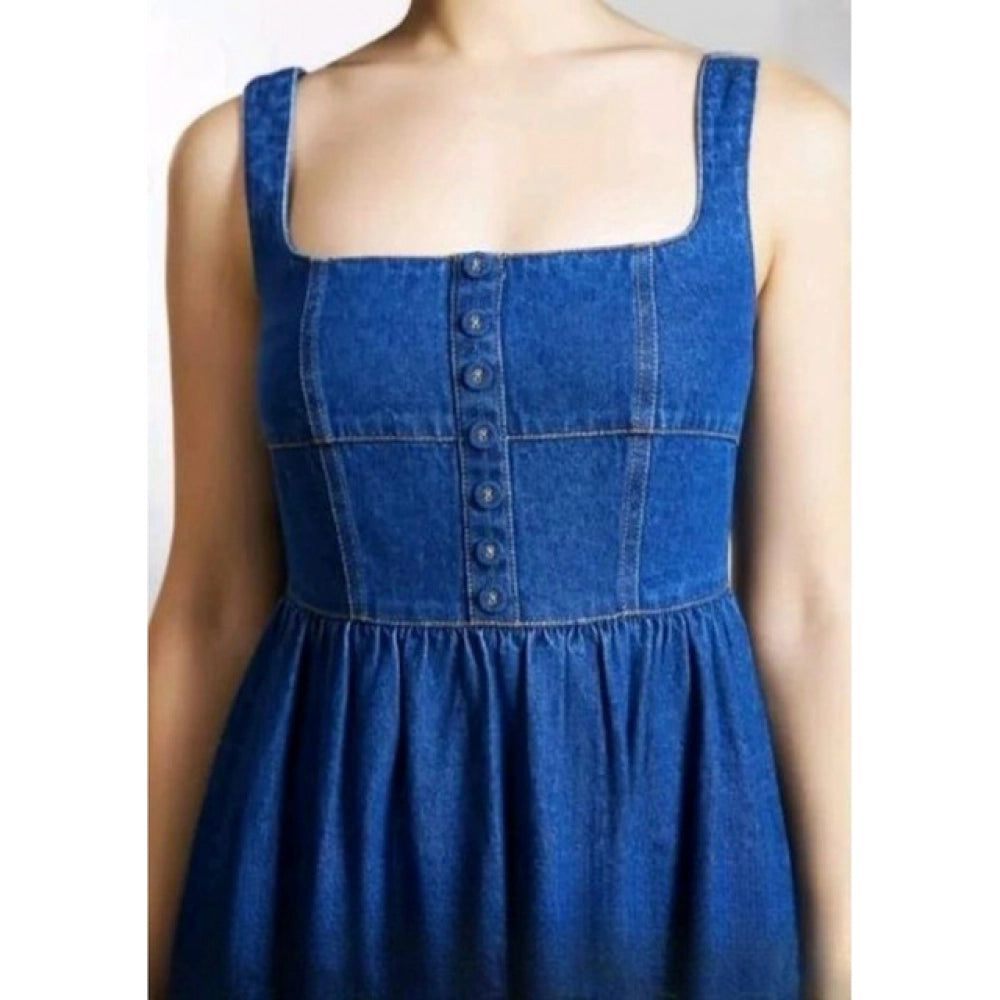 HD Women's Casual Denim Sleeveless Dress (Blue)