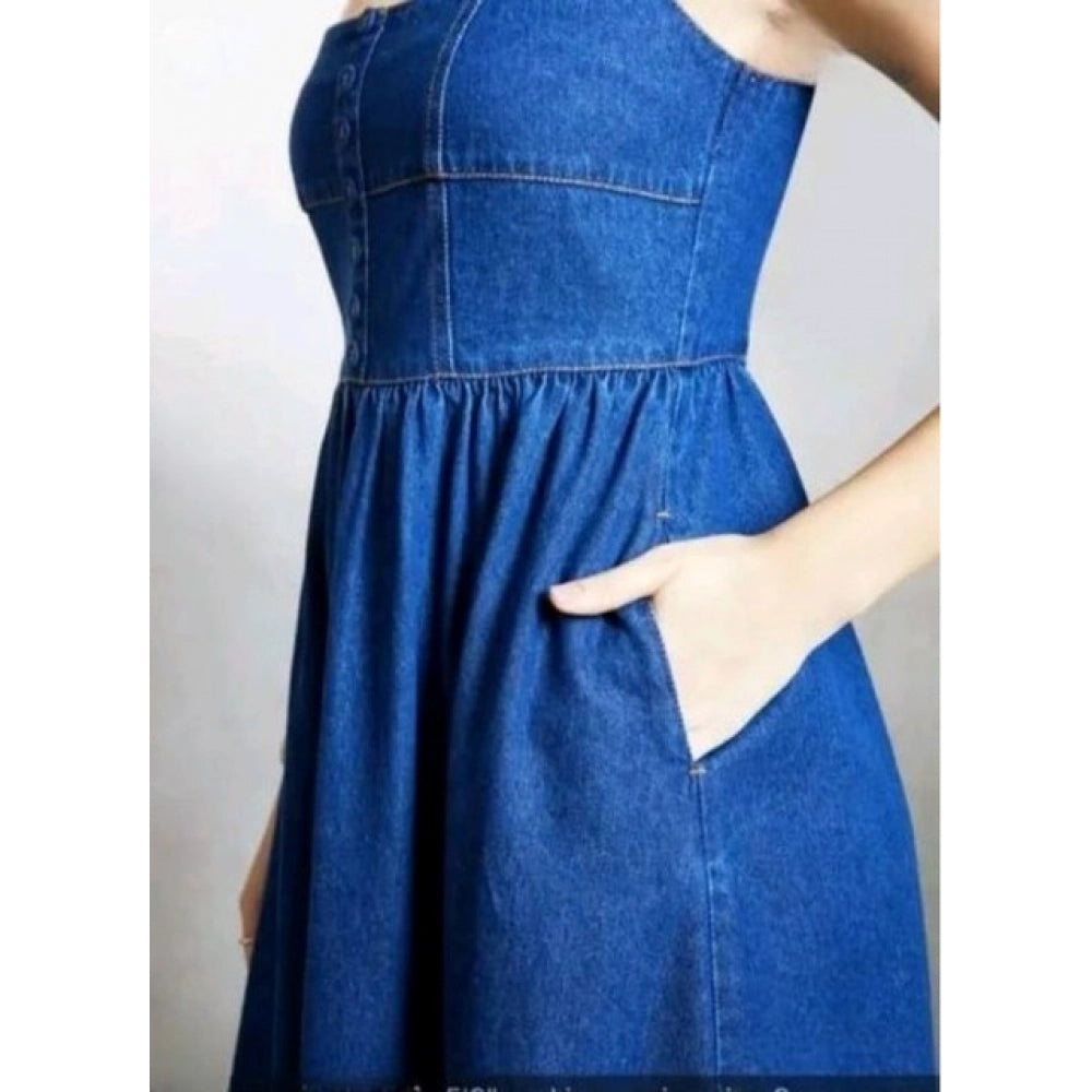 HD Women's Casual Denim Sleeveless Dress (Blue)