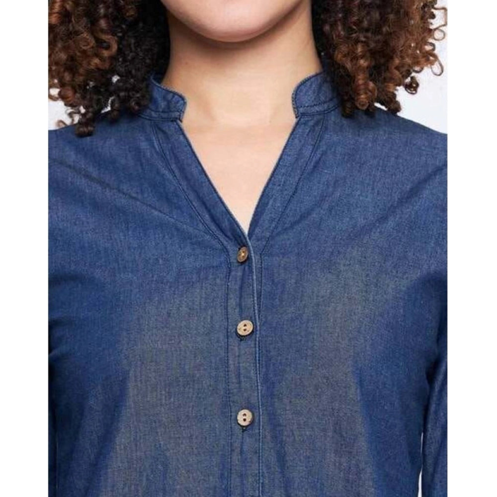 HD Women's Casual Denim Full sleeve Dress (Blue)