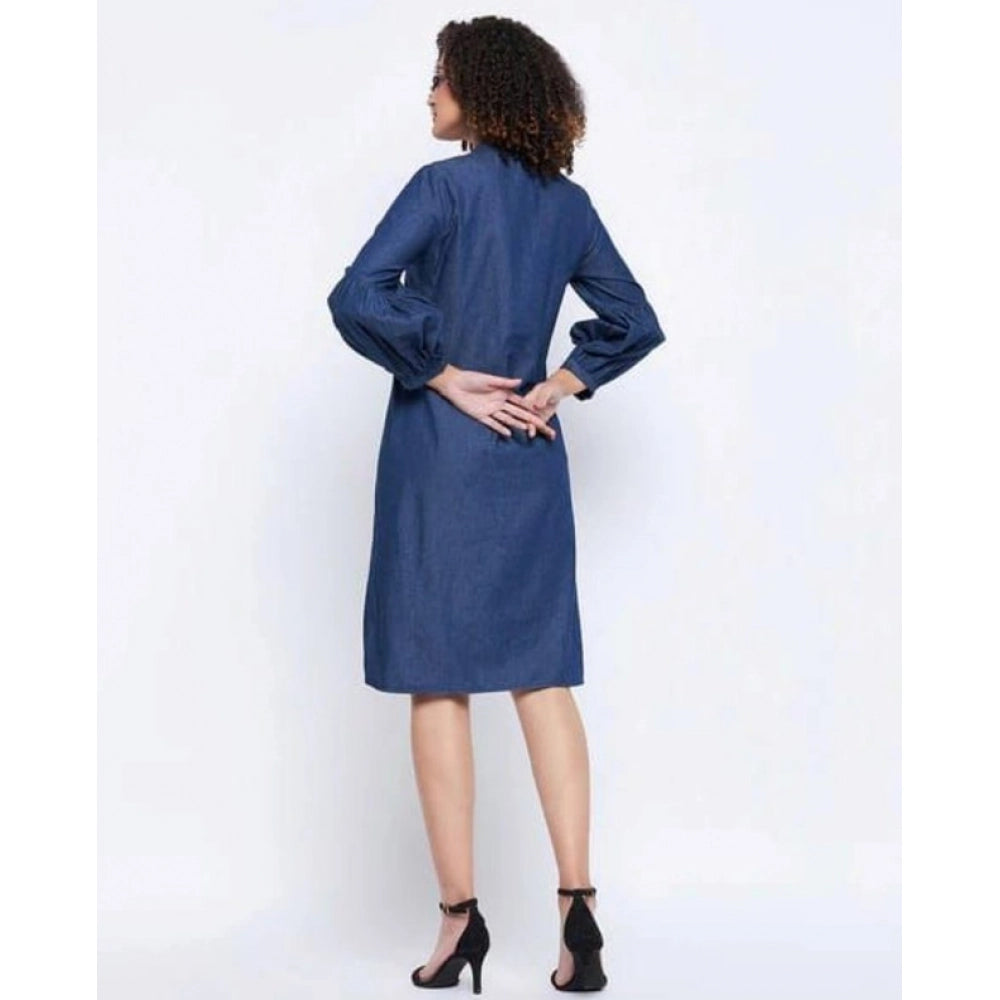 HD Women's Casual Denim Full sleeve Dress (Blue)