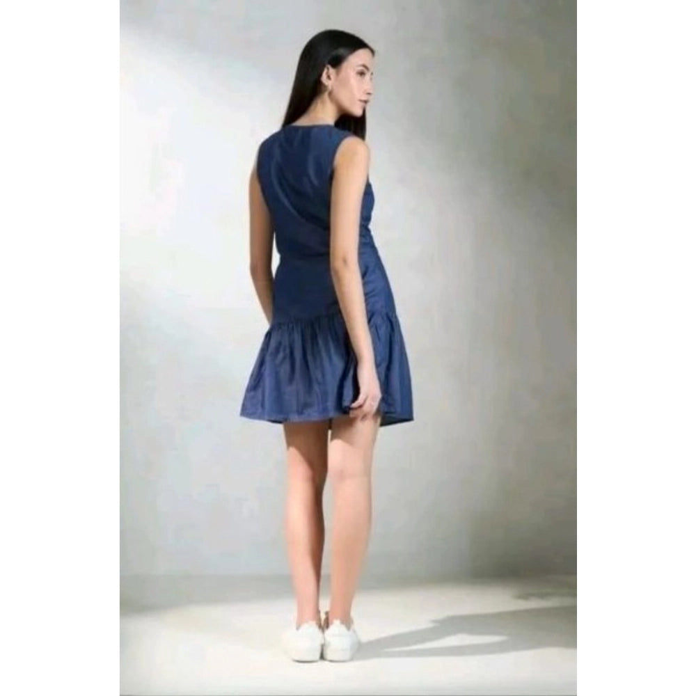 HD Women's Casual Denim Sleeveless Dress (Blue)