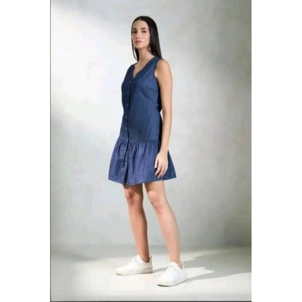 HD Women's Casual Denim Sleeveless Dress (Blue)