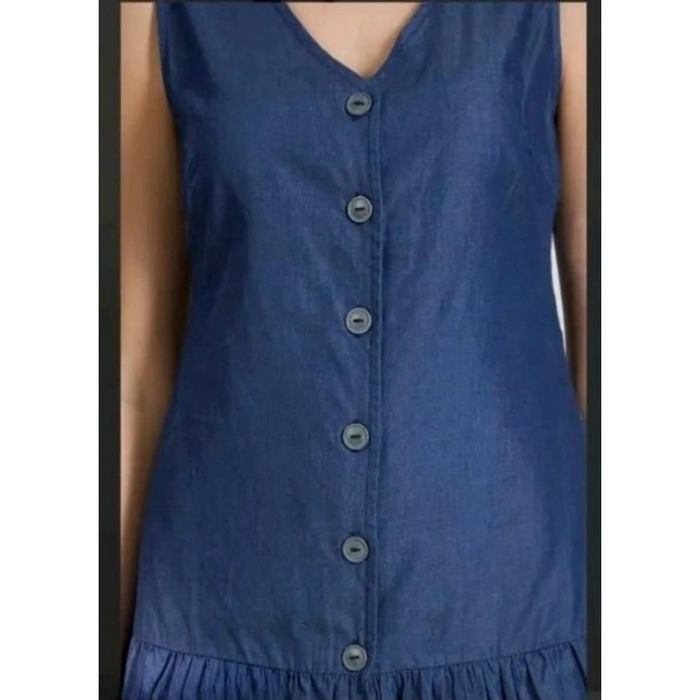 HD Women's Casual Denim Sleeveless Dress (Blue)