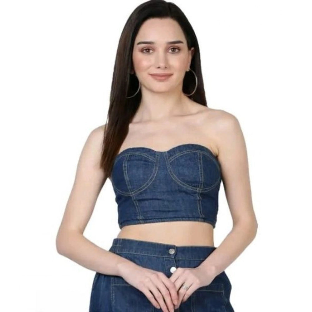 HD Women's Casual Denim Sleeveless Bluster Top (Blue)