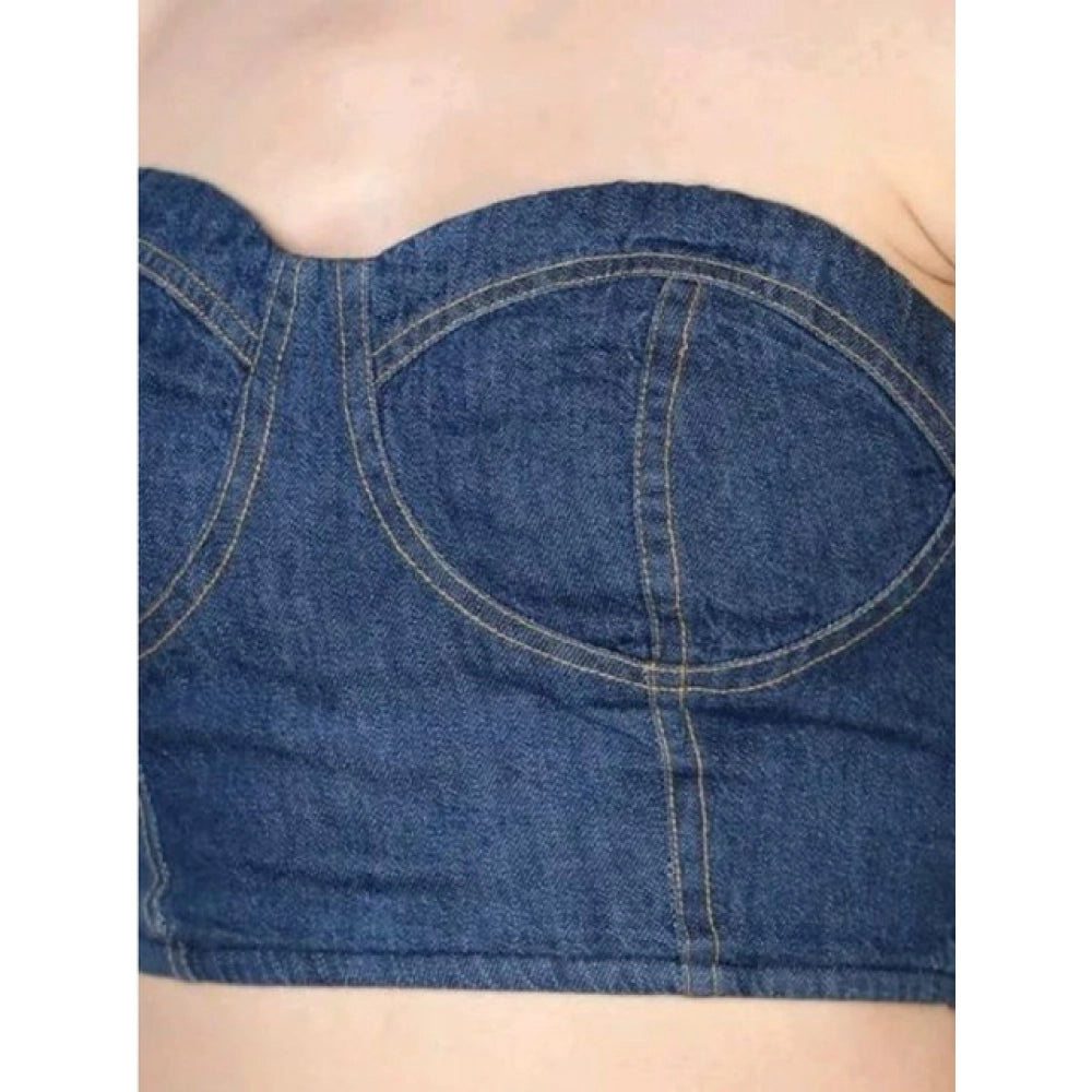 HD Women's Casual Denim Sleeveless Bluster Top (Blue)