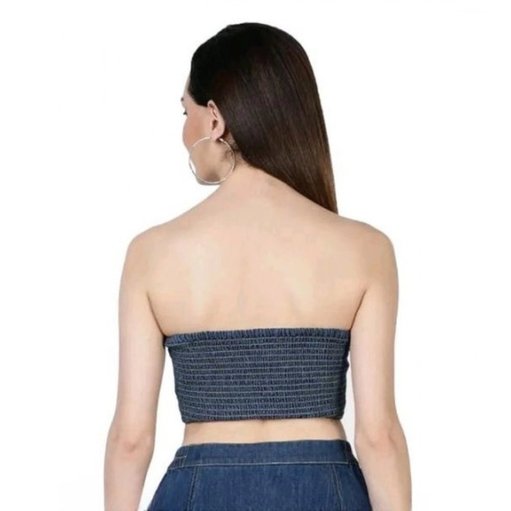 HD Women's Casual Denim Sleeveless Bluster Top (Blue)