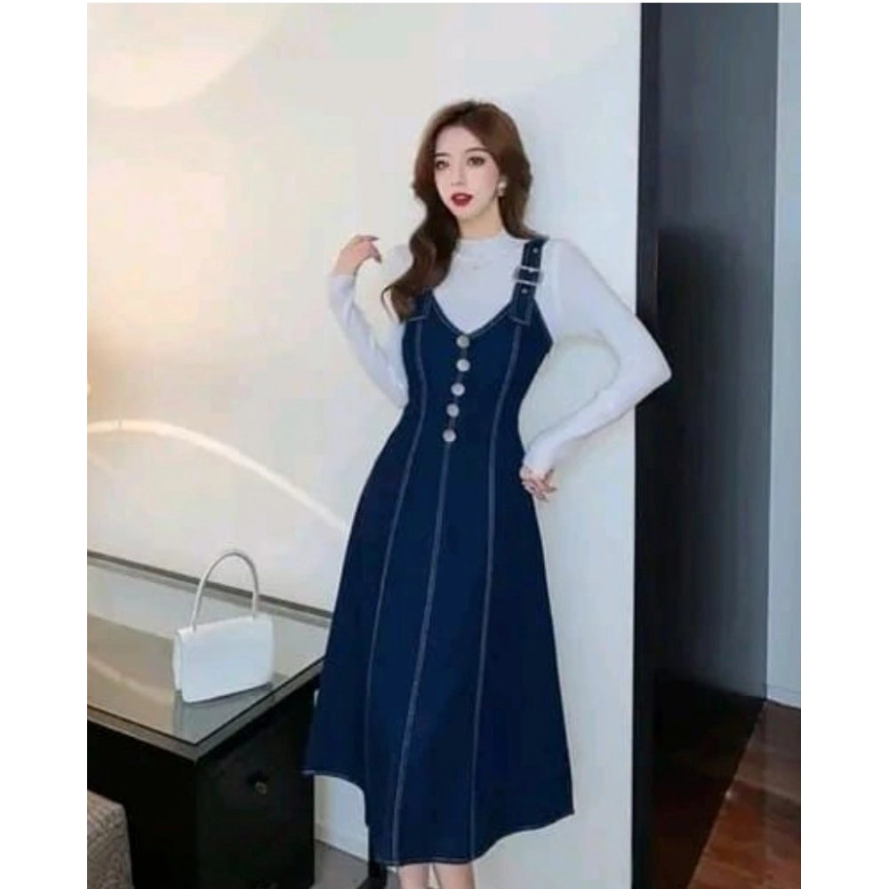 HD Women's Casual Denim Sleeveless Dress (Blue)
