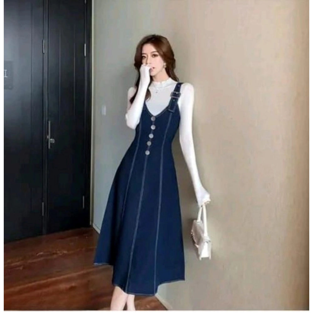 HD Women's Casual Denim Sleeveless Dress (Blue)