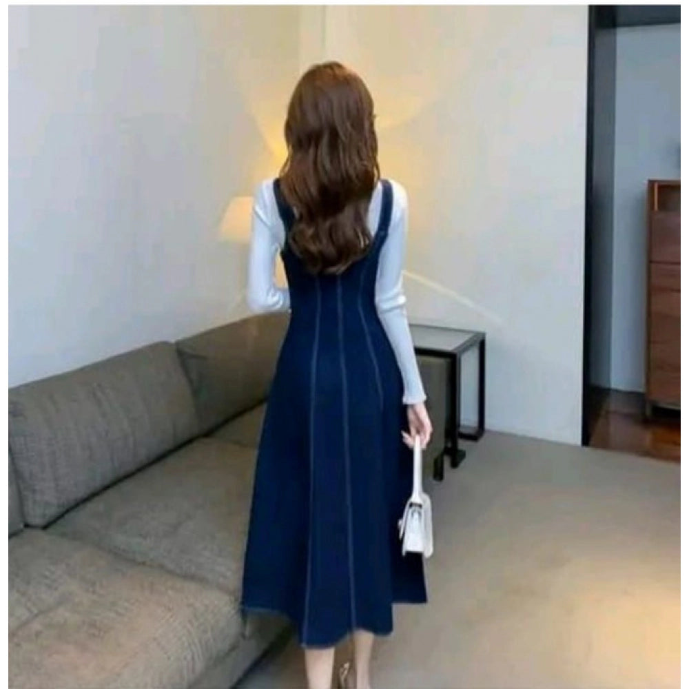 HD Women's Casual Denim Sleeveless Dress (Blue)