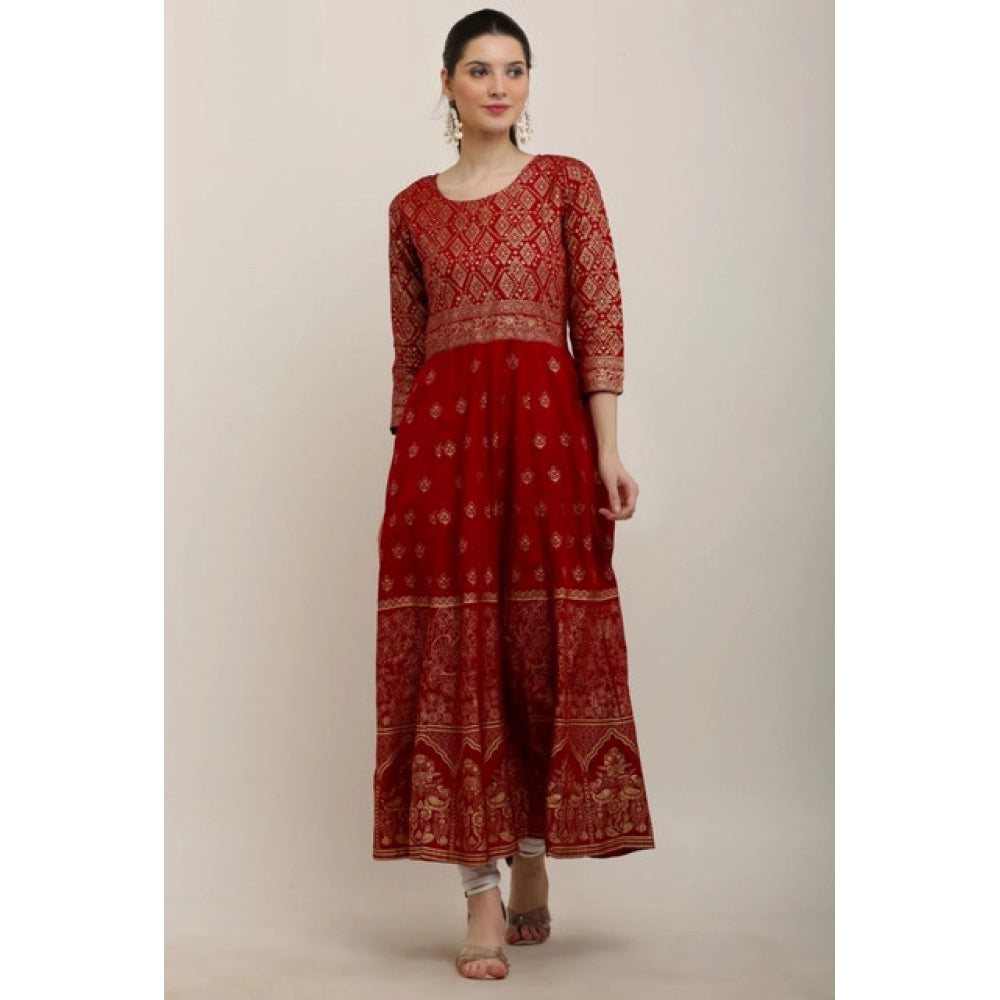 HD Women's Casual Rayon 3-4th Sleeves Anarkali Kurti (Red)